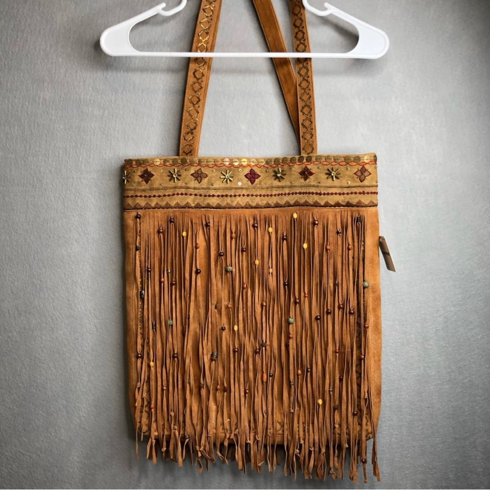 Drifter Fringe/Beaded LeatherTote By Brenda Knight X Free People